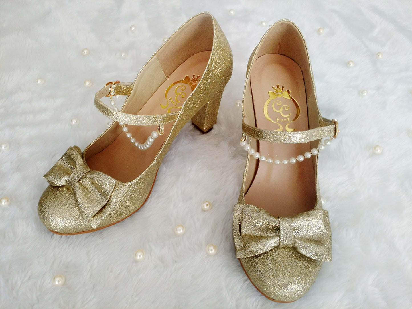 [38BR] Crystal Twinkle Ball Shoes - Light Gold Glitter