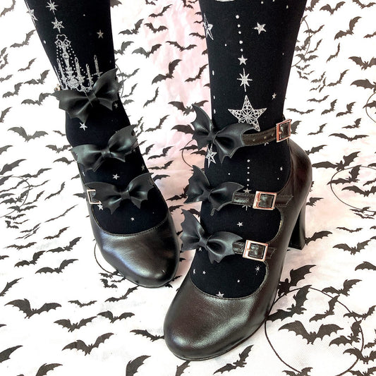 [40BR] Spooky Triple Bat Heels - Black