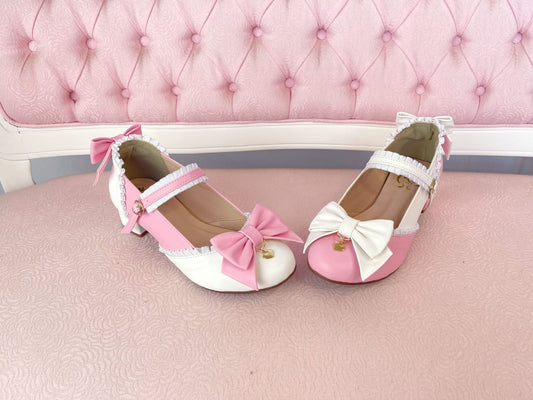 [38BR] Frilly Magical Bow Shoes - Mixed Version- Pink x White