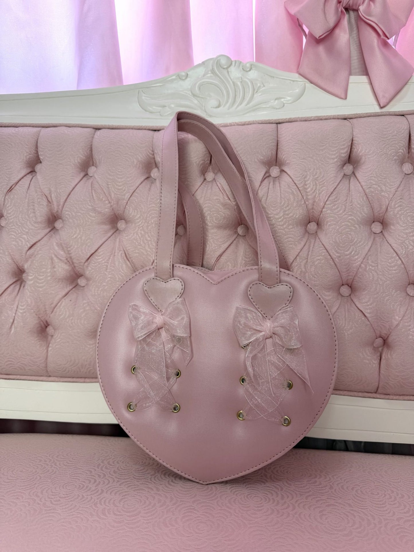 Lace up Heart Bag - Pale Pink x organza
