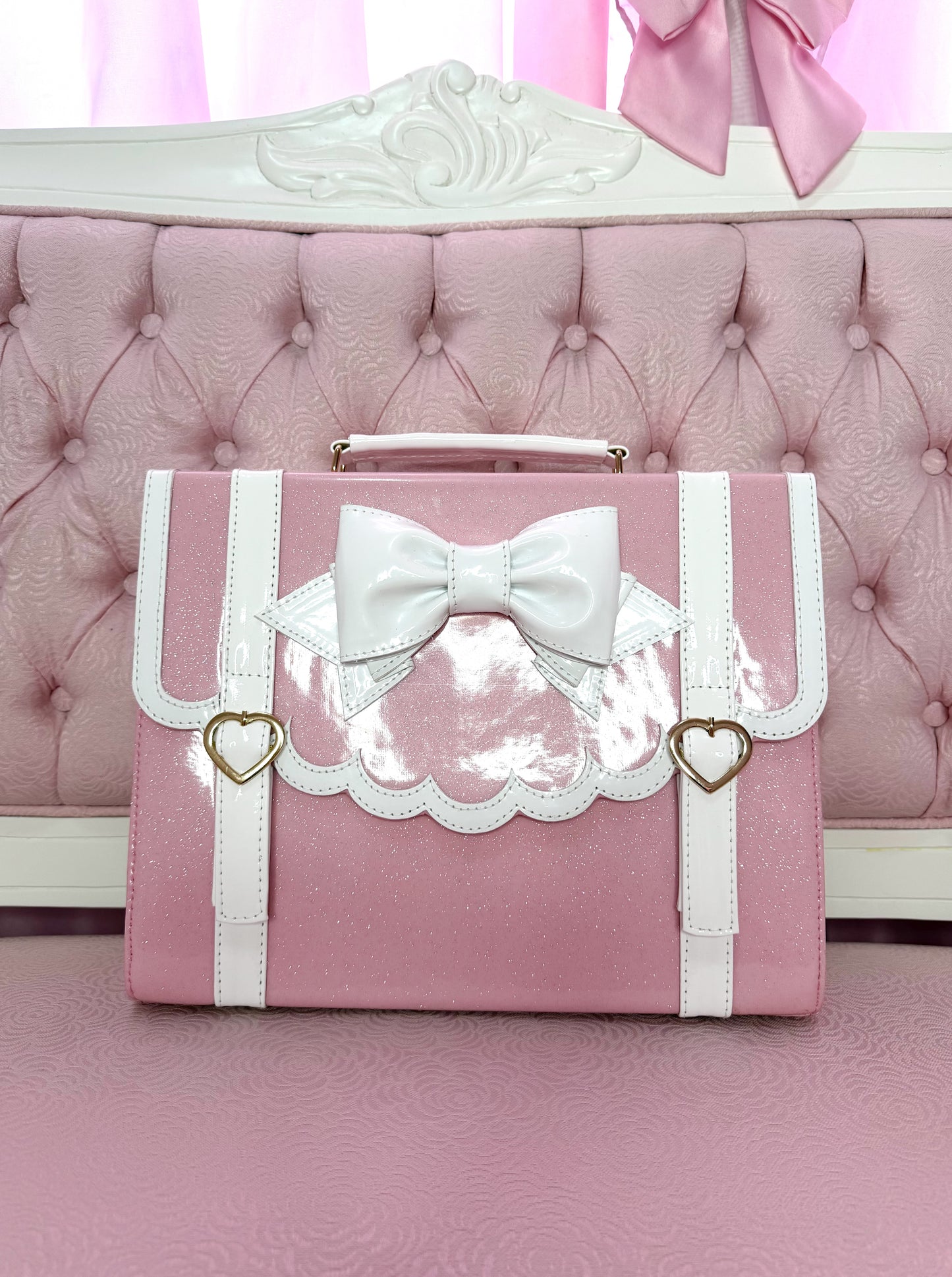 Frilly Academy 3way Bag - Shiny Light Pink with Glitter x Shiny White