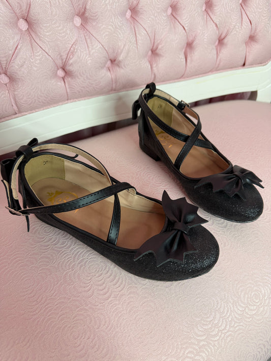 [36BR] Twinkle Spooky Bat Flats - Black Glitter