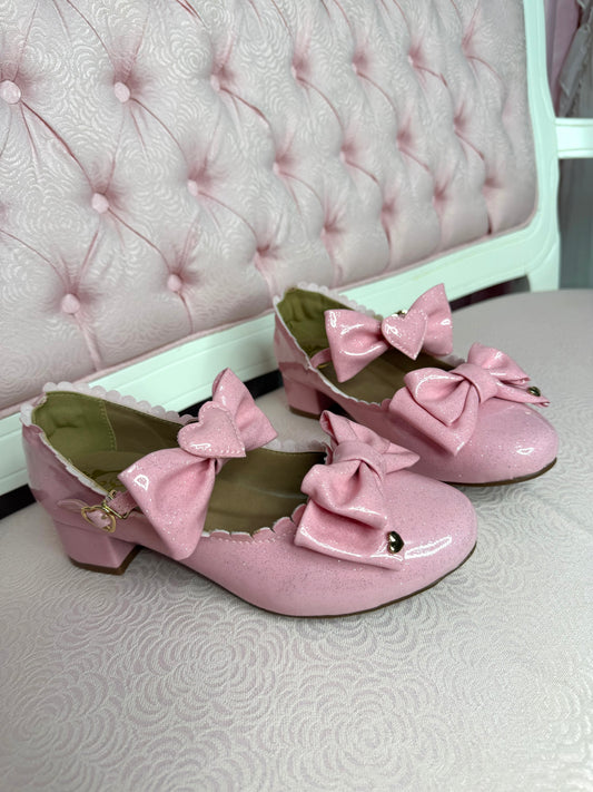 [36BR] Mahou Heart Shoes - Shiny Light Pink with Glitter