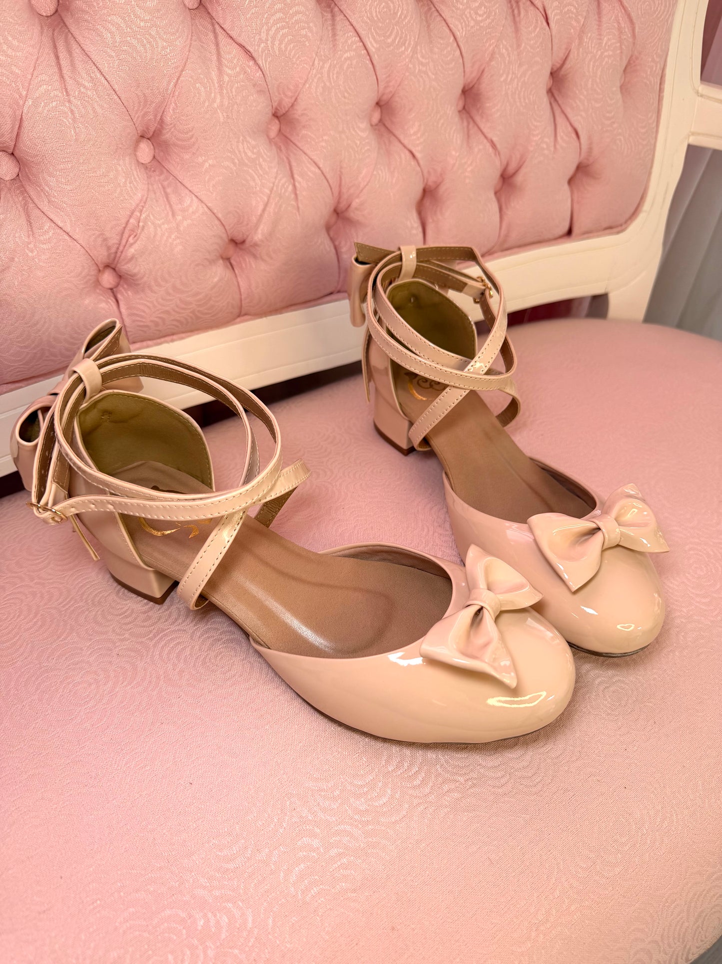 [40BR] Princess Ballerina Shoes low heel - Shiny Beige