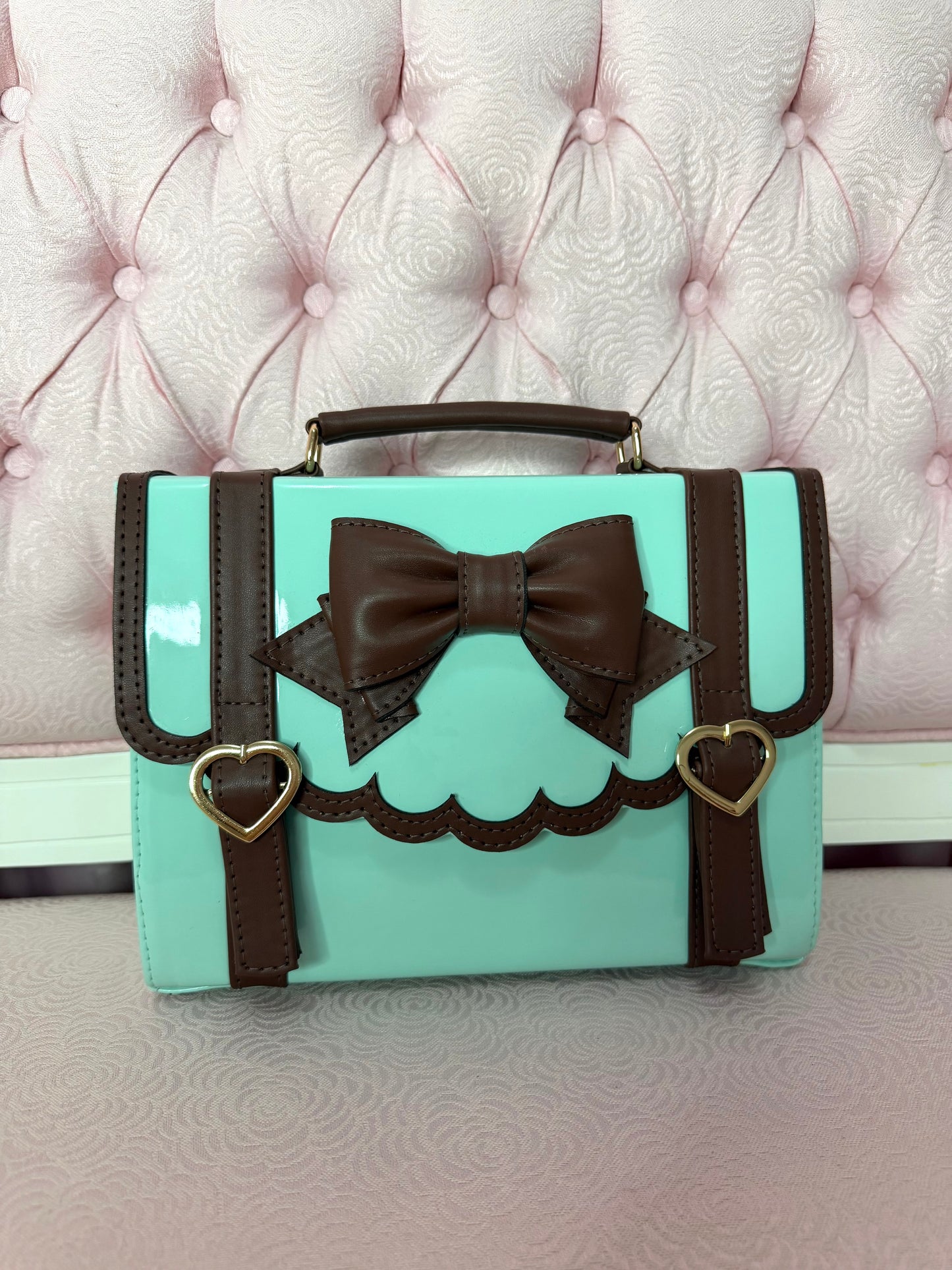 Mini Frilly Academy 3way Bag - Shiny Mint with Chocolate