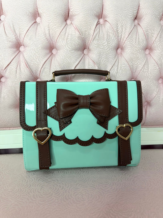 Mini Frilly Academy 3way Bag - Shiny Mint with Chocolate