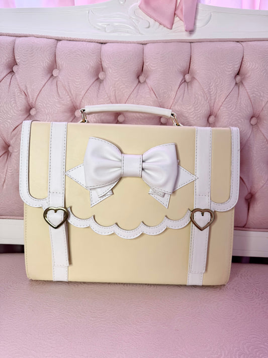 [B Grade] Frilly Academy 3way Bag -Pastel Yellow x White