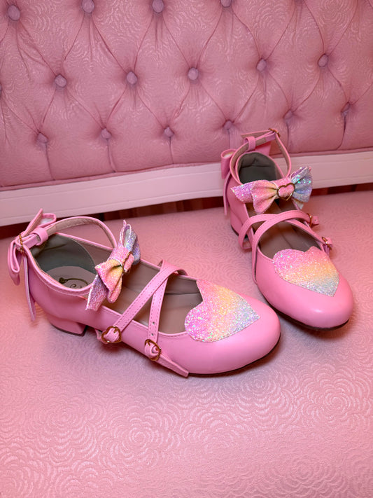 [37BR] Magical Girly Rainbow Heart Shoes - Light Pink