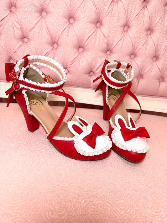 [37BR] Frilly Bunny Heels - Red