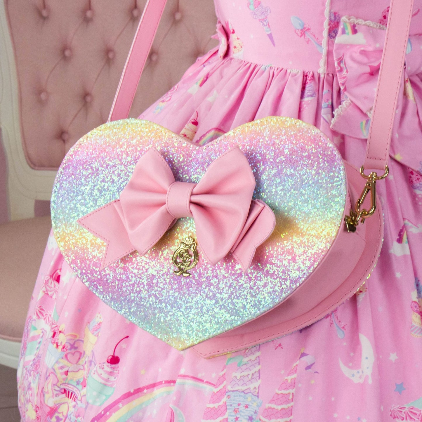 [B GRADE] Lovely Sweet Rainbow Heart Bag - Light Pink