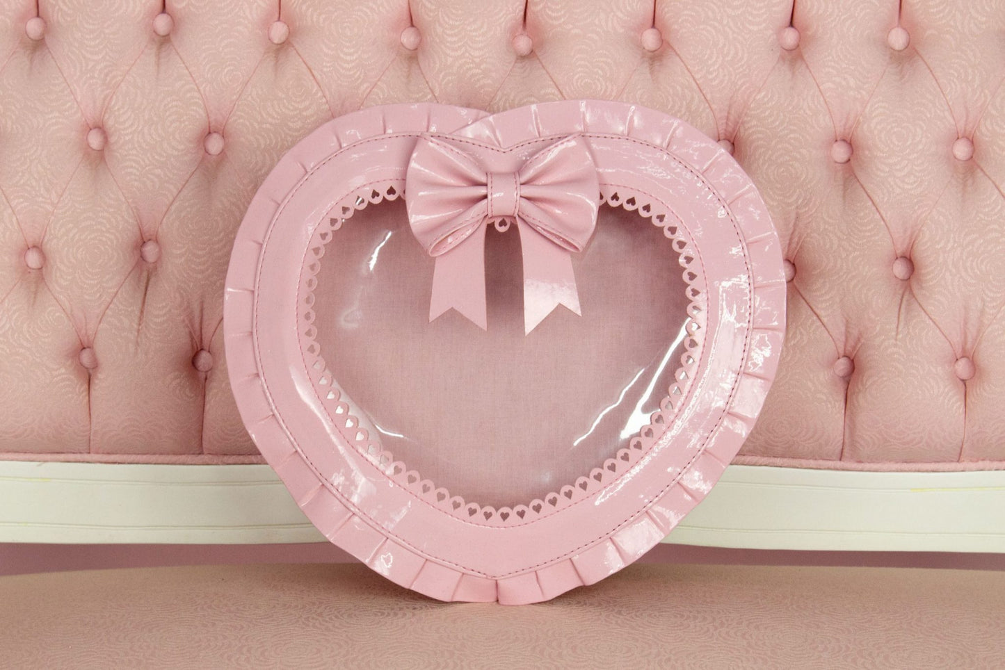 Frilly Lovely Heart Ita Bag - Shiny Light Pink with Glitter