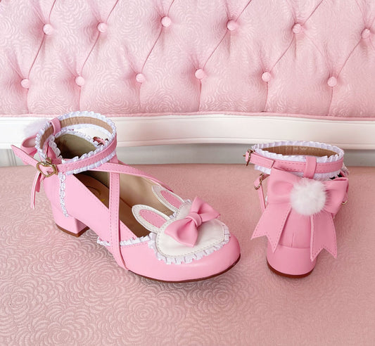 [37BR] Frilly Bunny Hearty Shoes - no open sides version - Light Pink