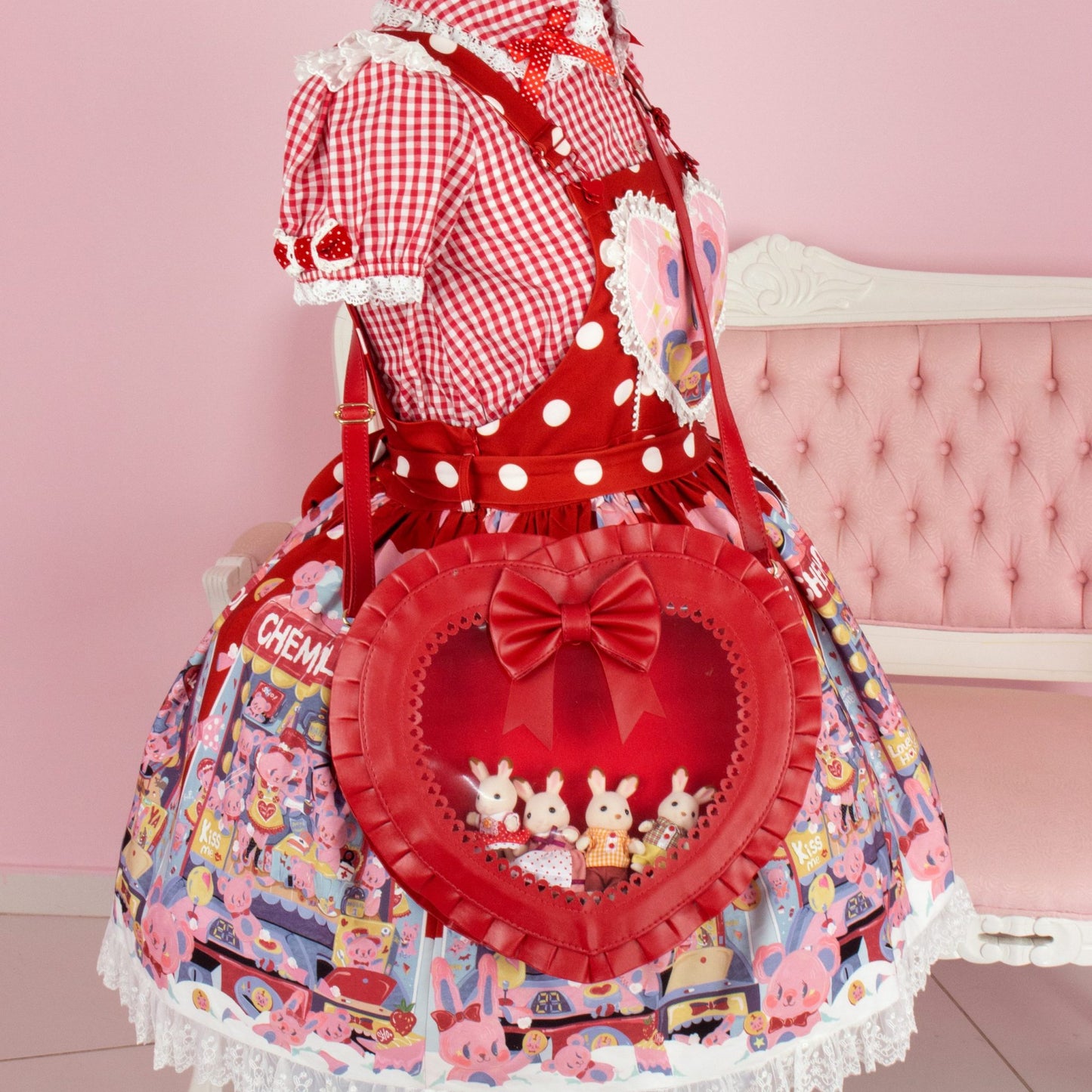 Frilly Lovely Heart Ita Bag - Black