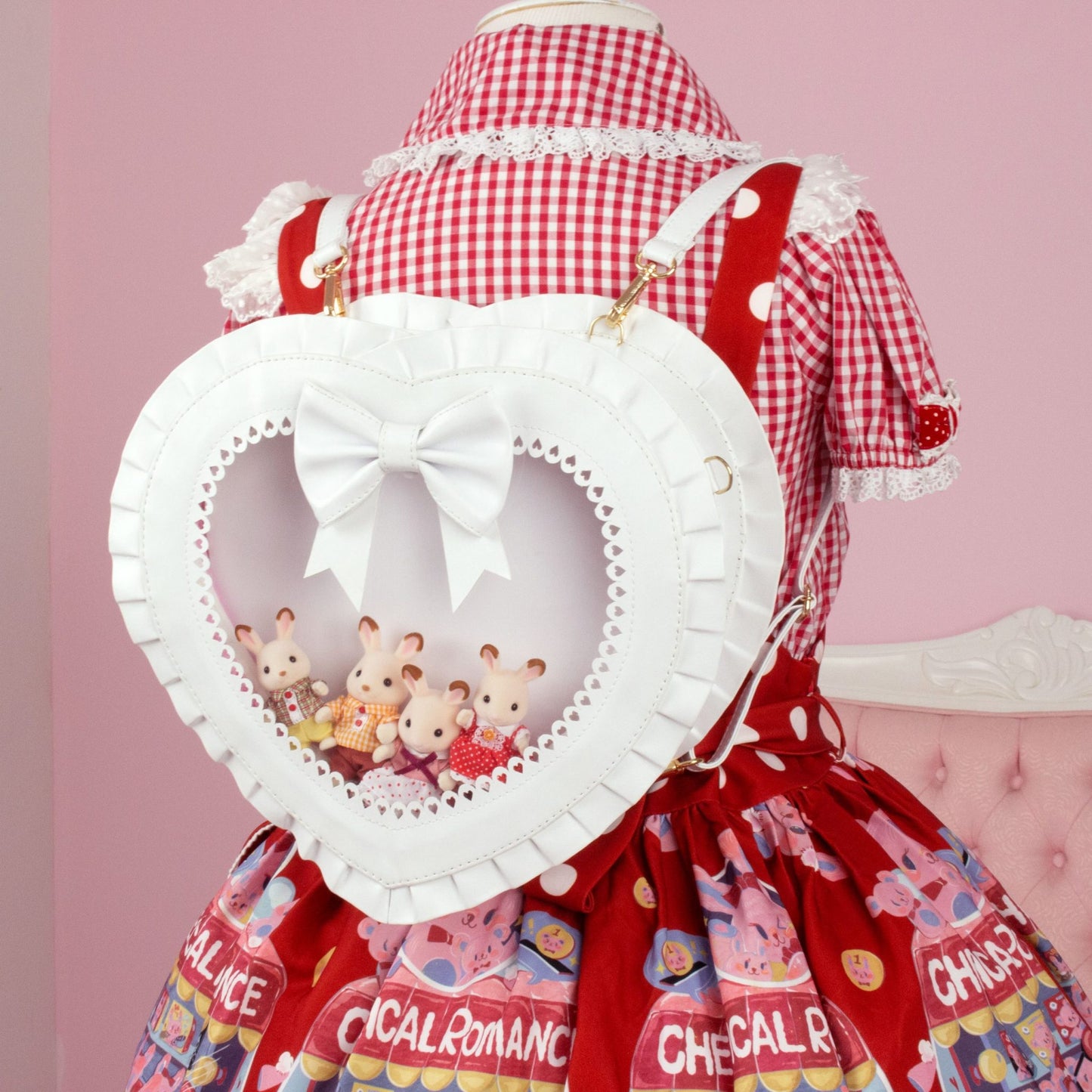 Frilly Lovely Heart Ita Bag - Black